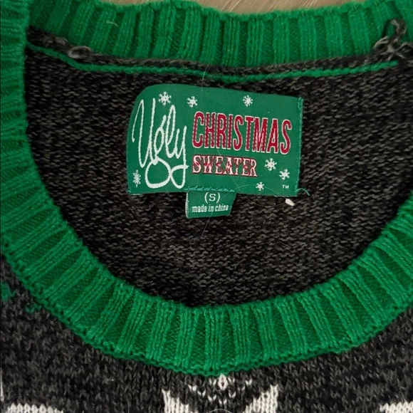 Ugly Christmas Sweater Gray with Red and Green - Picture 2 of 7